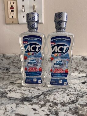 2 NEW ACT Kids Pure Protect Anticavity Fluoride Rinse.Simply Strawberry 16.9 oz